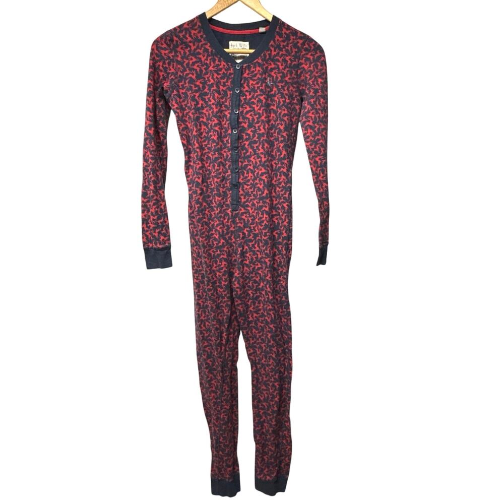 Jack Wills One Piece Pajama Reindeer Print US 4 UK 8 Jumpsuit Base Layer